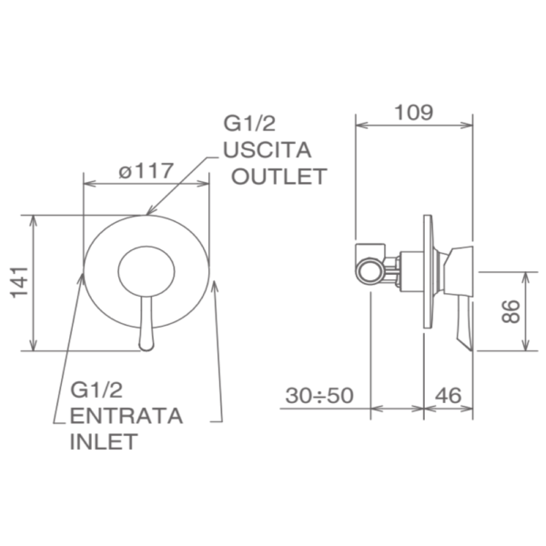 Latorre Konvex Series Built-in Shower Mixer With Plate 170mm - Acolia